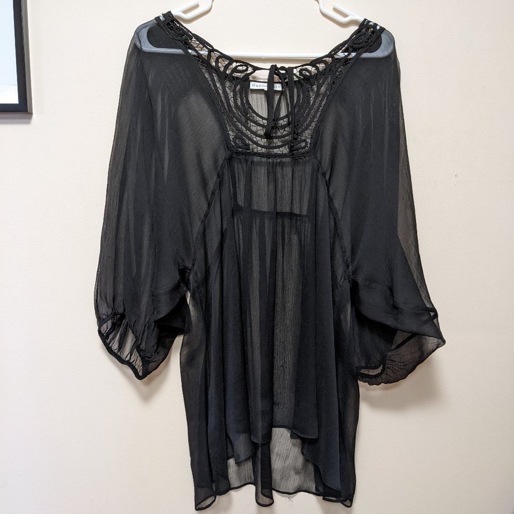 Beautiful Daniel Rainn Sheer Black Boho Blouse with Bishop Sleeves